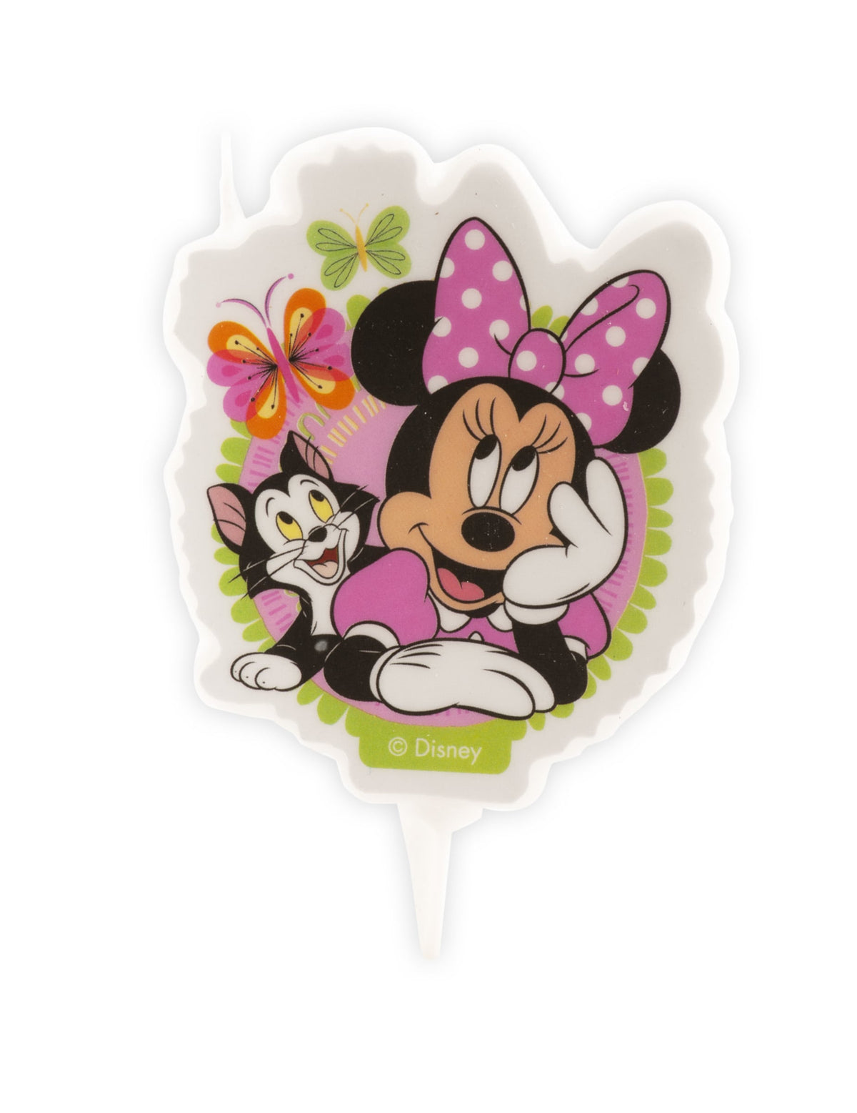 Bougie d'anniversaire Minnie rose avec le chat Figaro et papillons