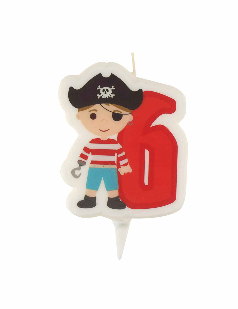 Piratska rojstnodnevna sveča s številko 6 za otroka, rdeča, z zatičem