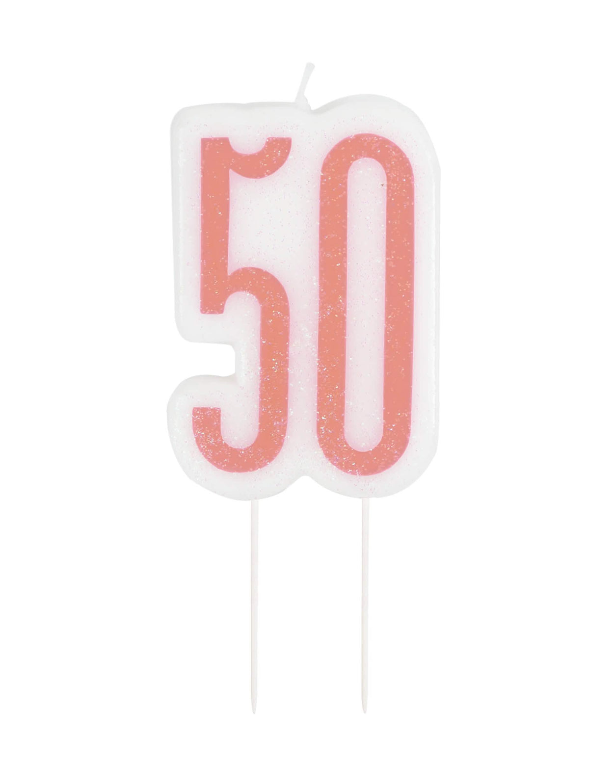Bougie d'anniversaire sur pic 50 ans pour fête rose pailletée