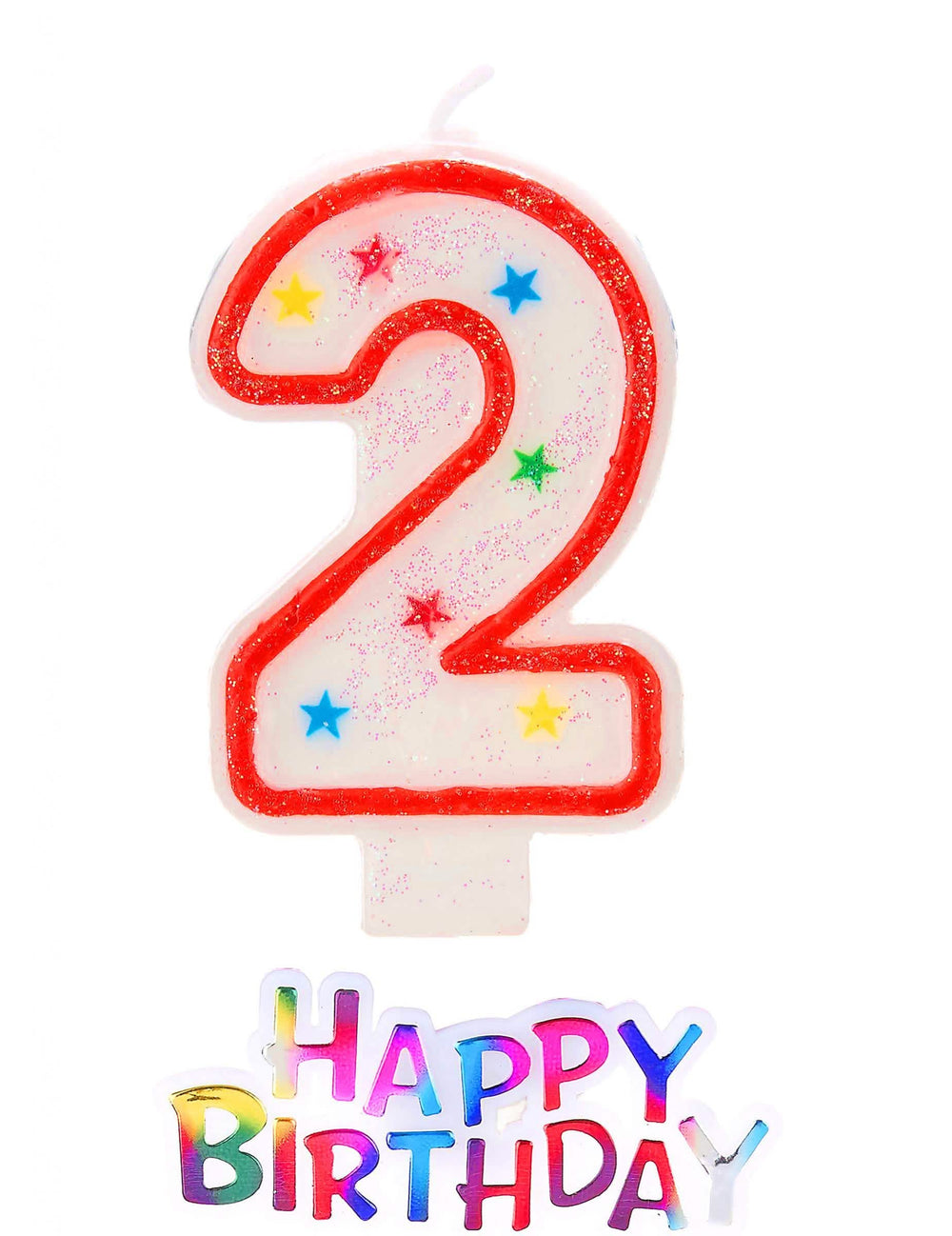Svečka z zvezdami številka 2 bleščeča happy birthday za rojstni dan bela in rdeča