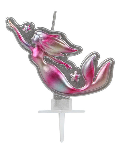 Bougie jolie sirène pour enfant rose et argent