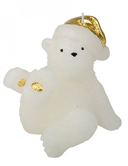 Sveča v obliki belega in zlatega medvedka 10 cm Božič