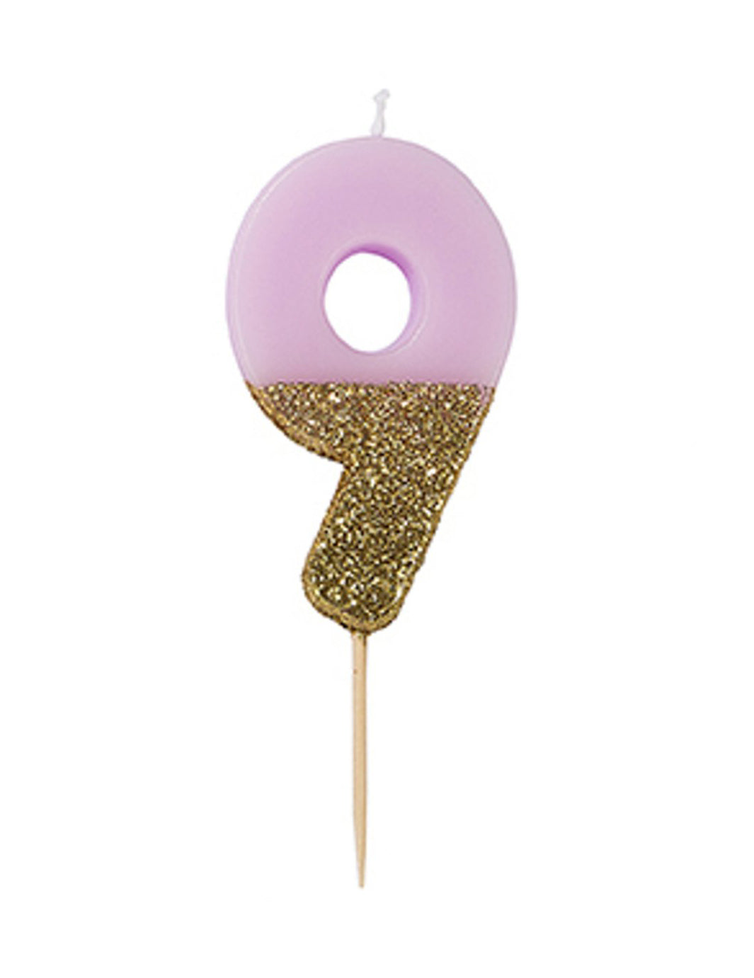 Svečka na palčki številka 9, roza in zlata z bleščicami, 13,8 cm za rojstnodnevno torto