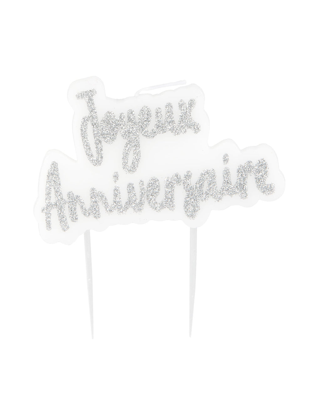 Bougie sur pique Joyeux Anniversaire pour fête argentée pailletée
