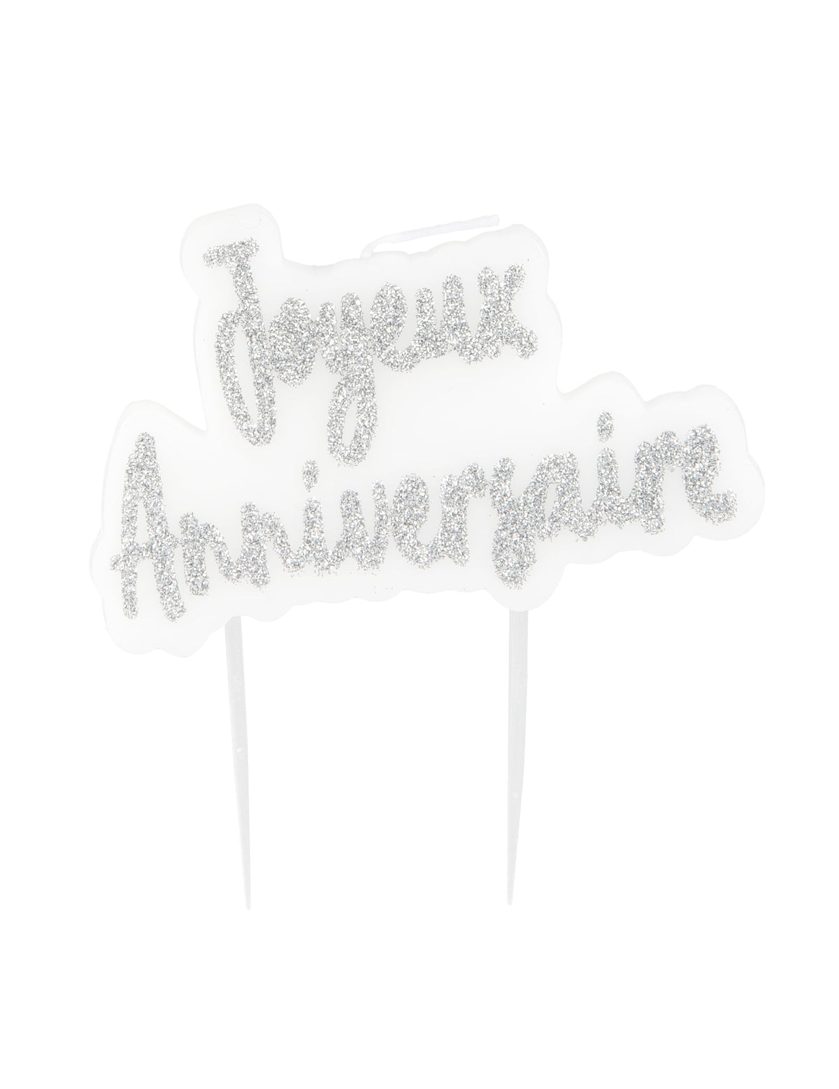 Bougie sur pique Joyeux Anniversaire pour fête argentée pailletée