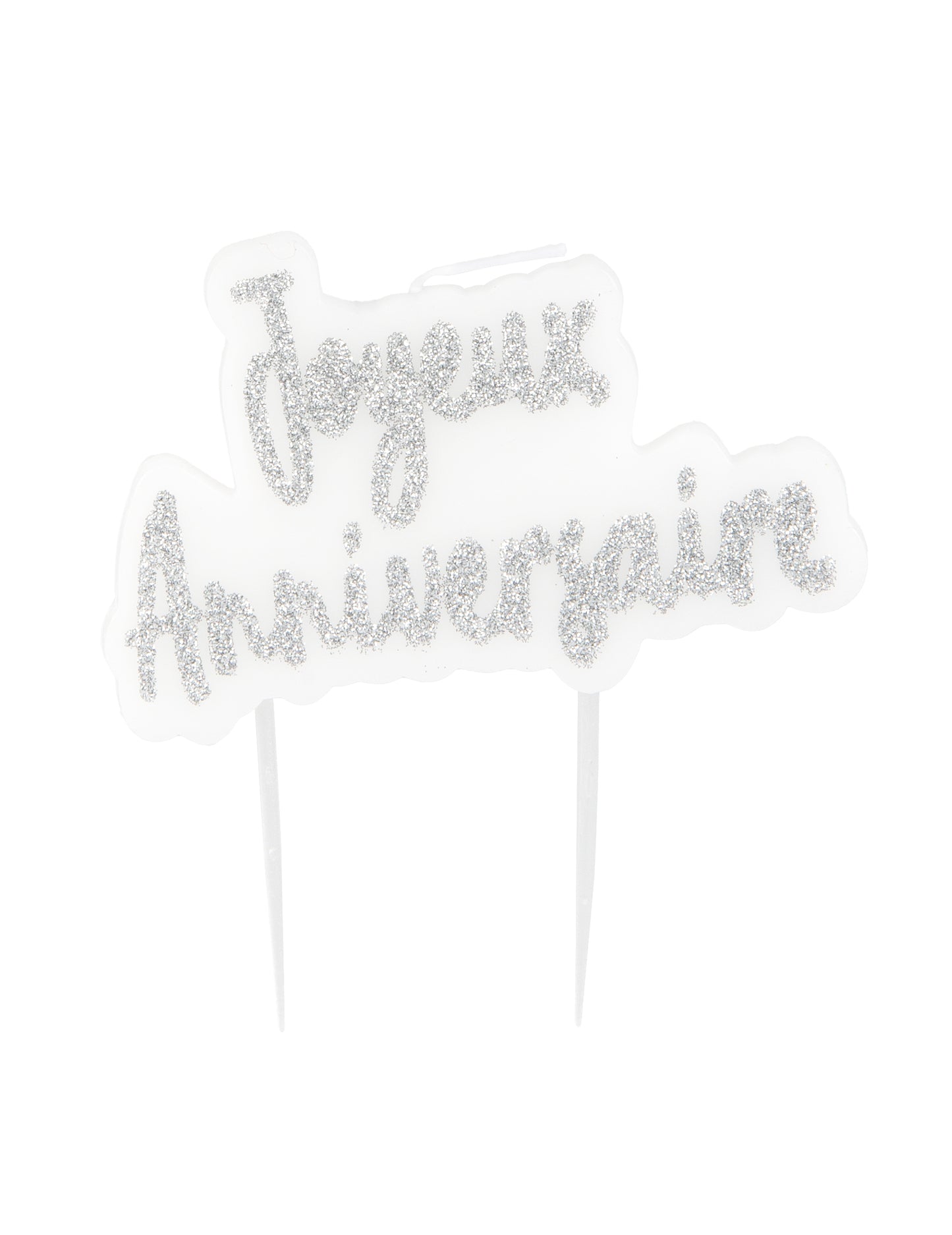Bougie sur pique Joyeux Anniversaire pour fête argentée pailletée