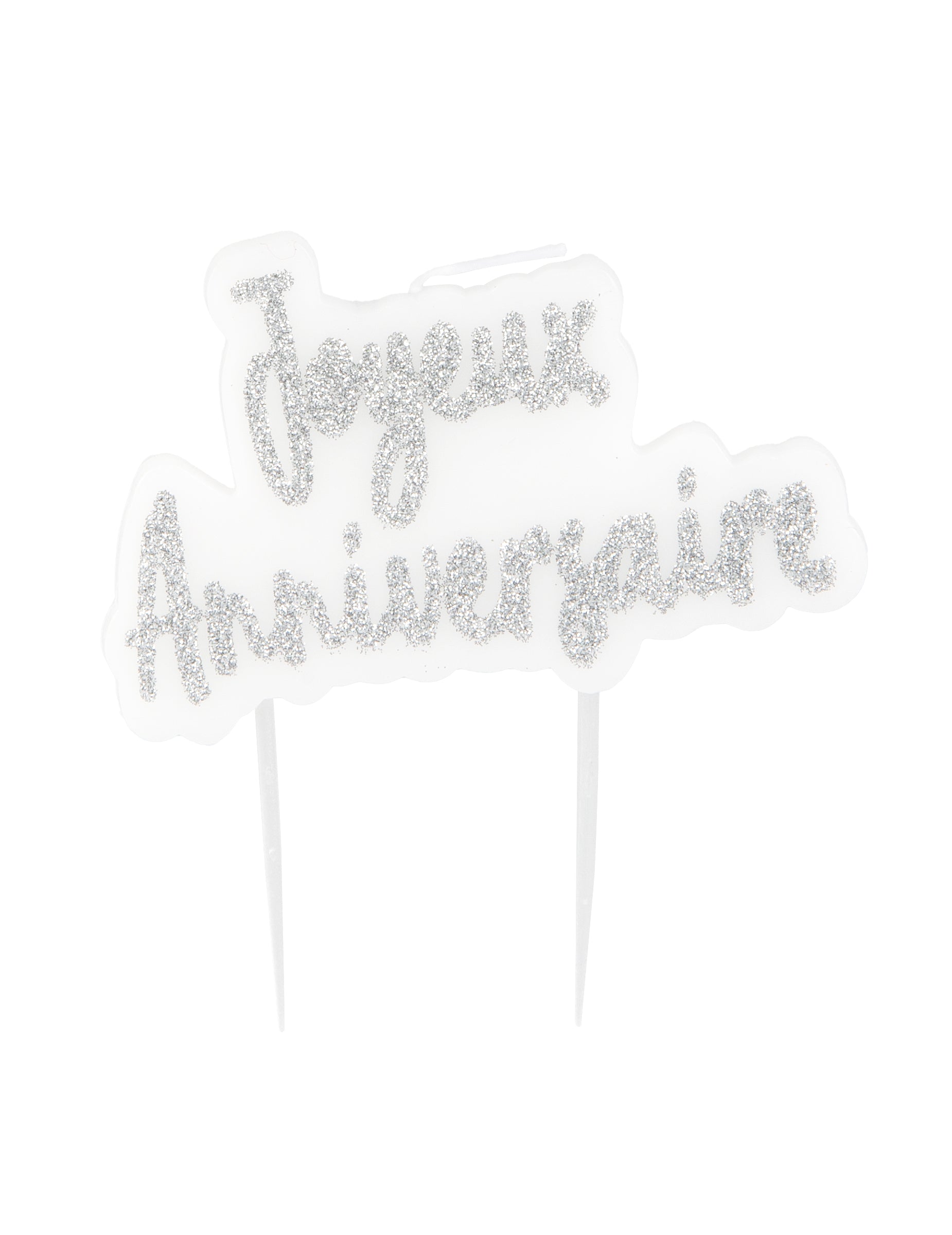 Bougie sur pique Joyeux Anniversaire pour fête argentée pailletée