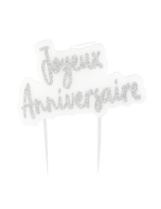Bougie sur pique Joyeux Anniversaire pour fête argentée pailletée