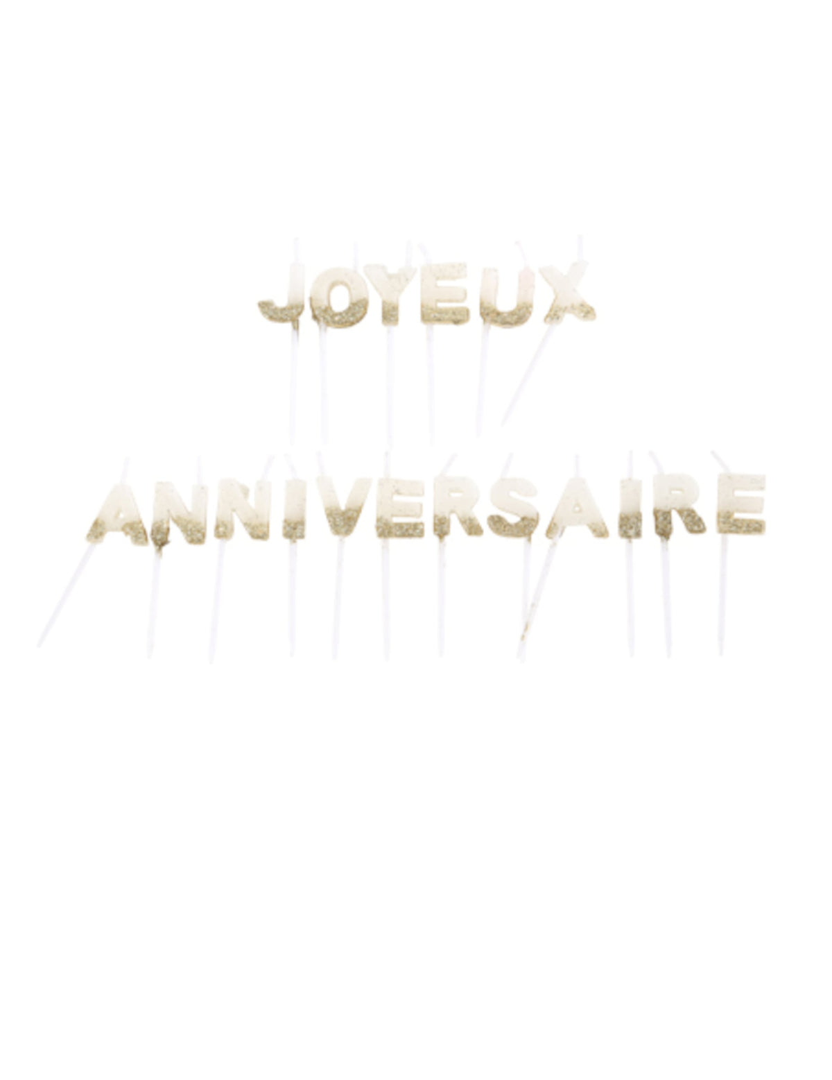 Bougies joyeux anniversaire pour fête blanches et paillettes or