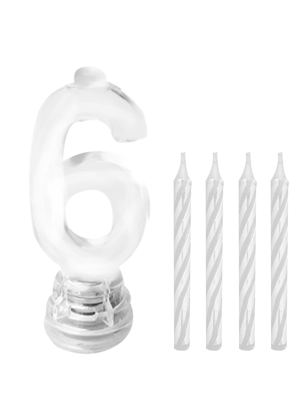 Détail du support et des bougies blanches de la bougie lumineuse LED chiffre 6