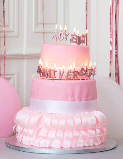 Svečke na palčkah s črkami "Happy Birthday", kovinsko rožnato zlato, 4.3 cm za torto