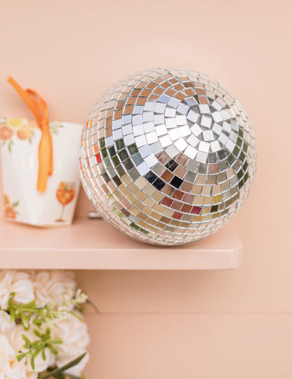 Boule à facettes à suspendre verre miroir argent 16cm emboîtable déco disco