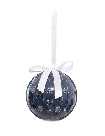 Modra snežna krogla s snežinkami 7,5 cm, Okrasitev božičnega drevesca