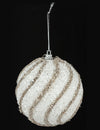 Boule de noël pailletée à spirale blanche et dorée