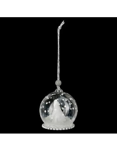 Steklena božična kroglica s polarnim medvedom 6 cm in sneg