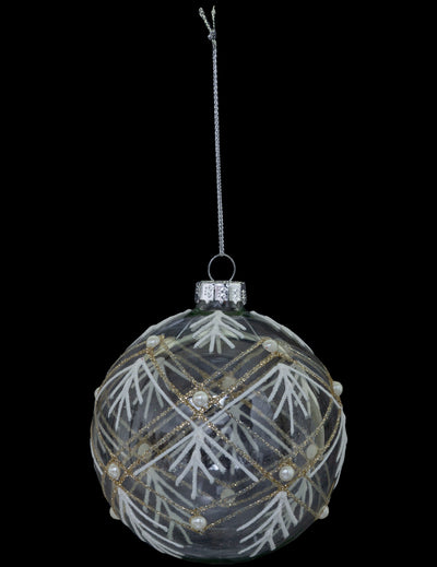 Boule de noël géométrique pour décoration en verre blanc et or