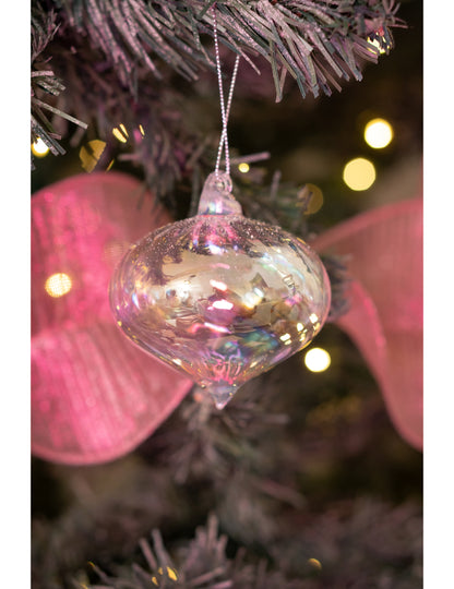 Steklena božična kroglica v obliki solze 8 cm mavrična
