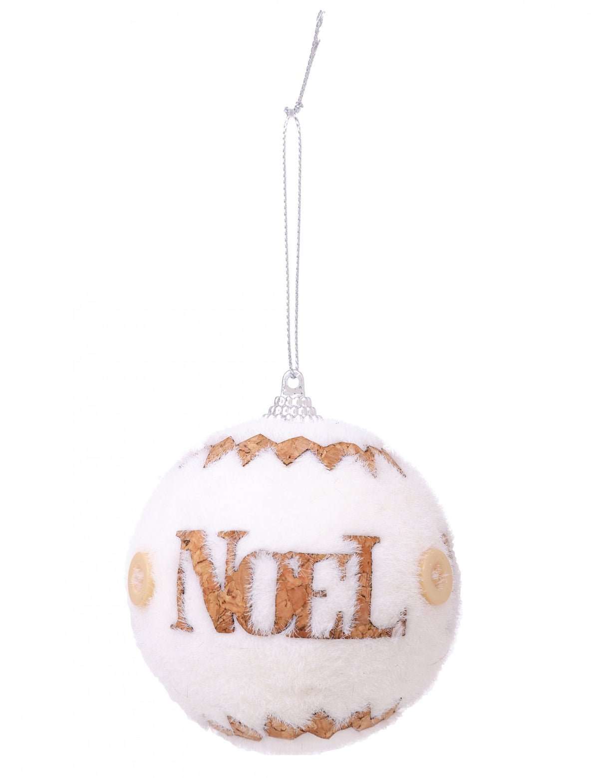 Boule de Noël style scandinave en fourrure blanche et bois