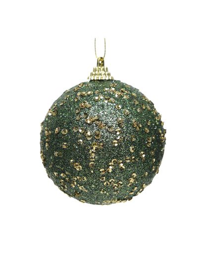 Zelena božična kroglica z zlatimi bleščicami 8 cm za jelko