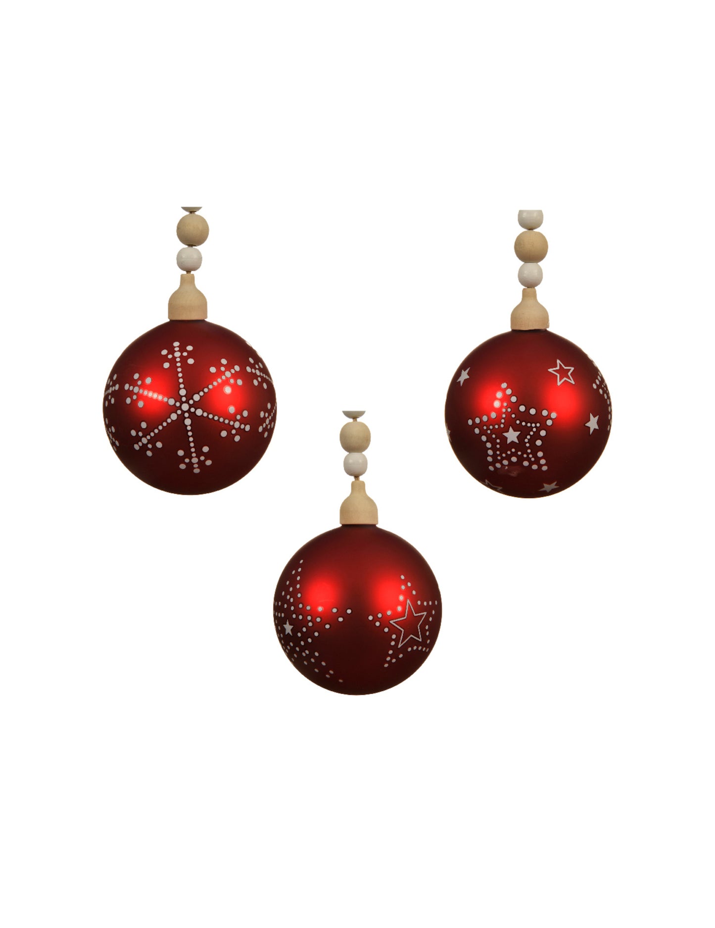 Rdeča steklena božična kroglica 8 cm z vzorci in perlicami