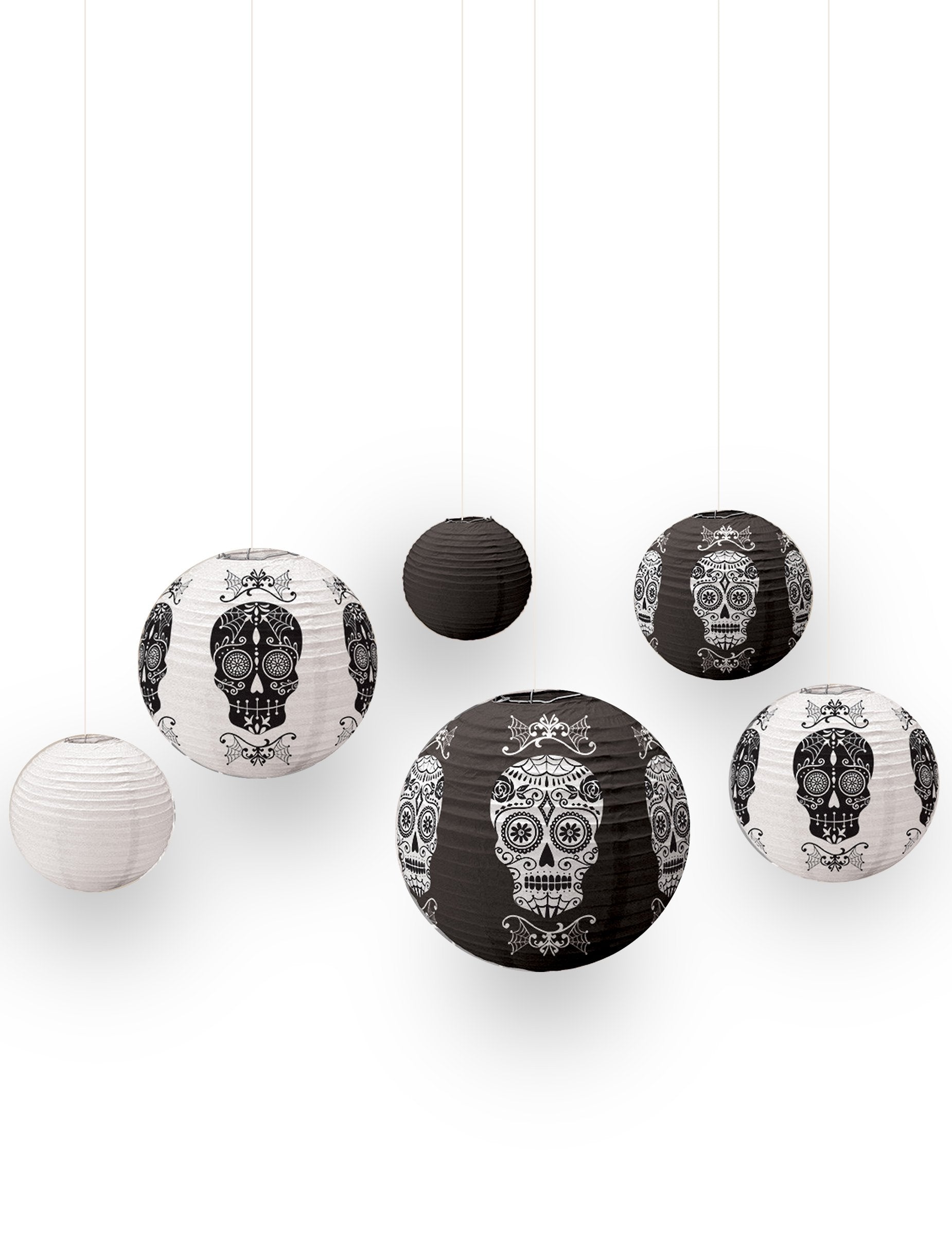 Okroglice za obešanje s slikami lobanje v črno-beli barvi za Noč čarovnic