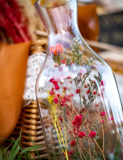 Prozorna steklenica z barvitimi suhimi cvetovi 11 x 27,5 cm