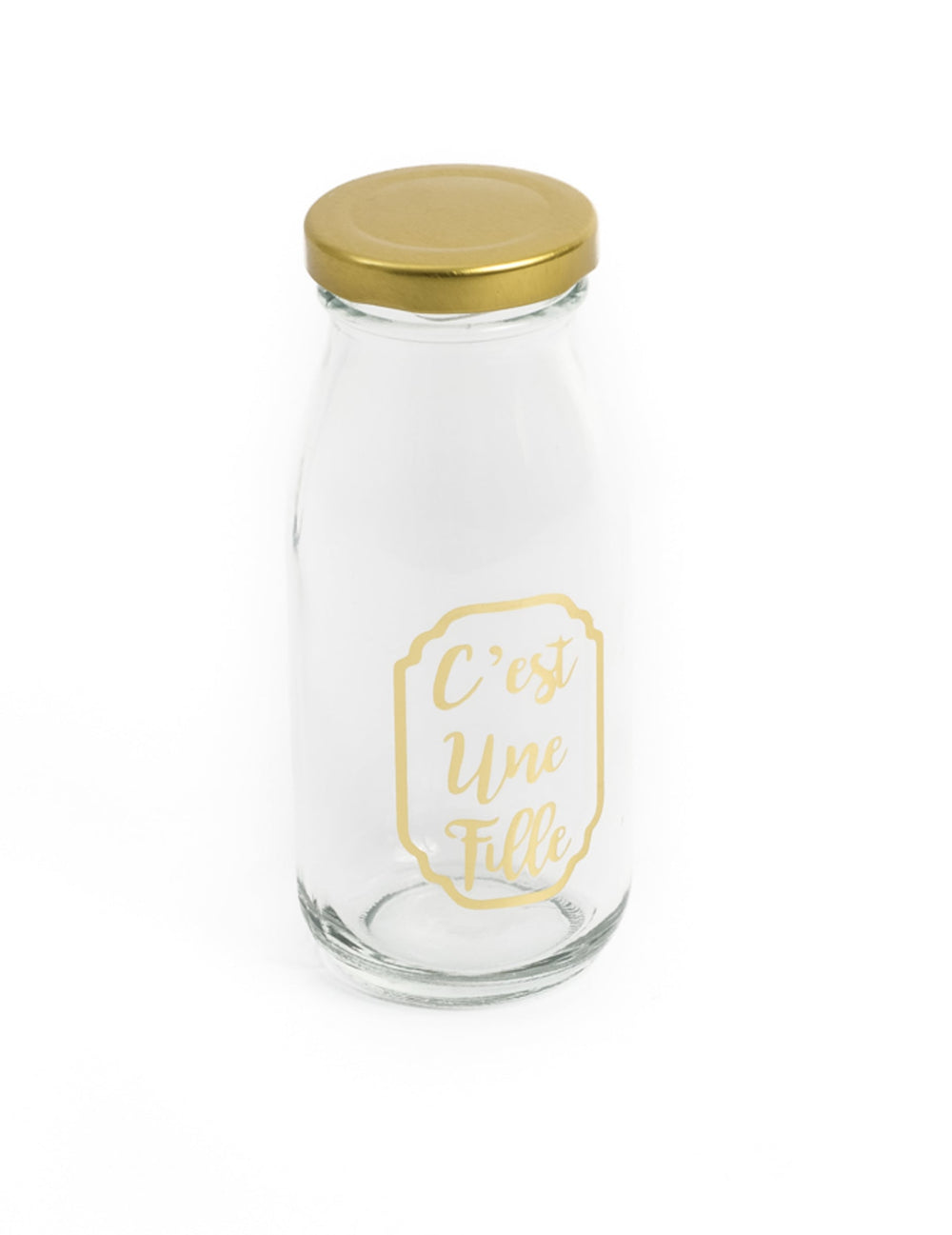 Bouteille candy bar C'est une fille pour baby shower en verre et or