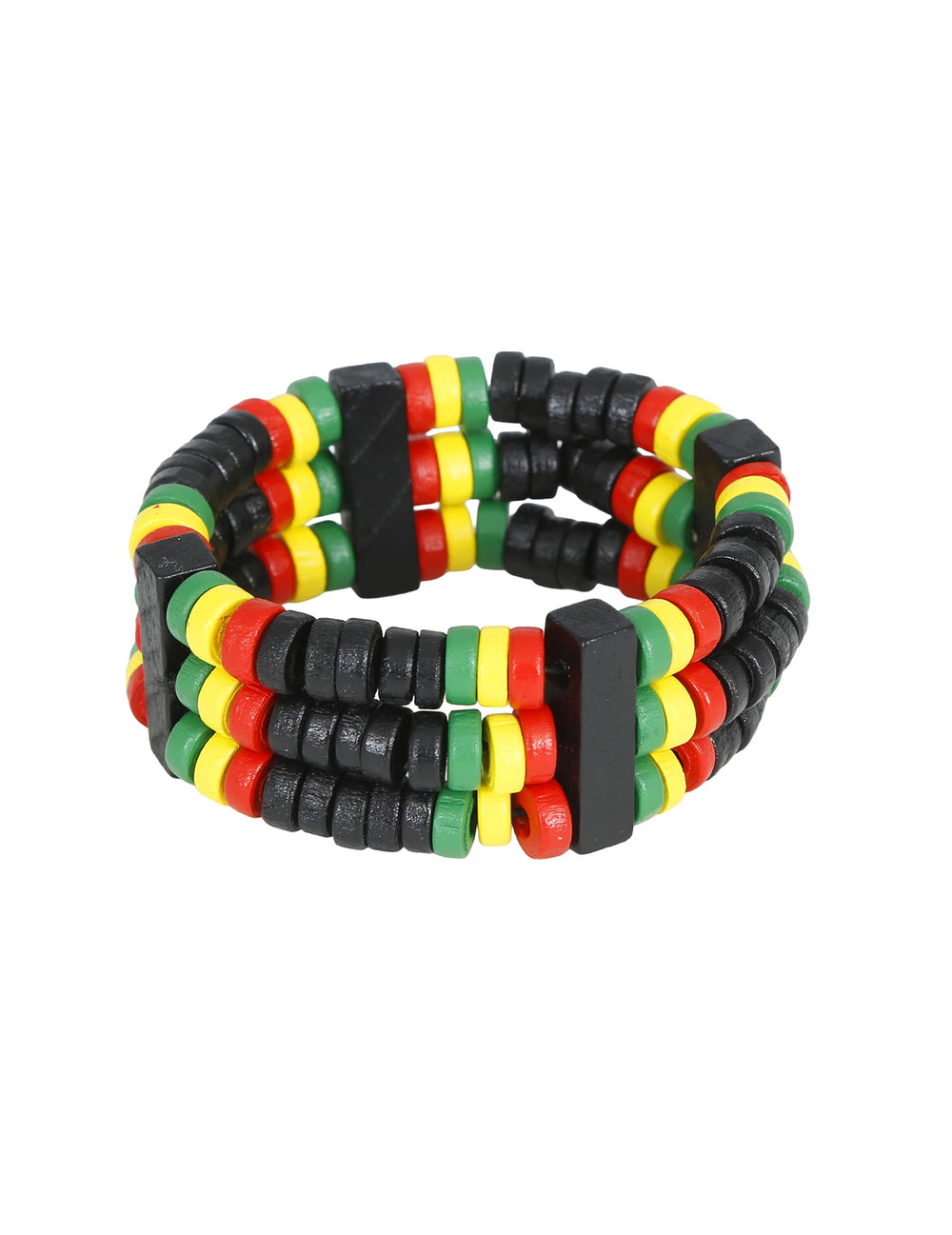 Vue de trois-quarts du bracelet à perles rasta