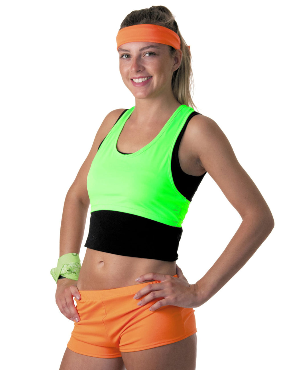 Brassière vert fluo pour femme avec large bande noire