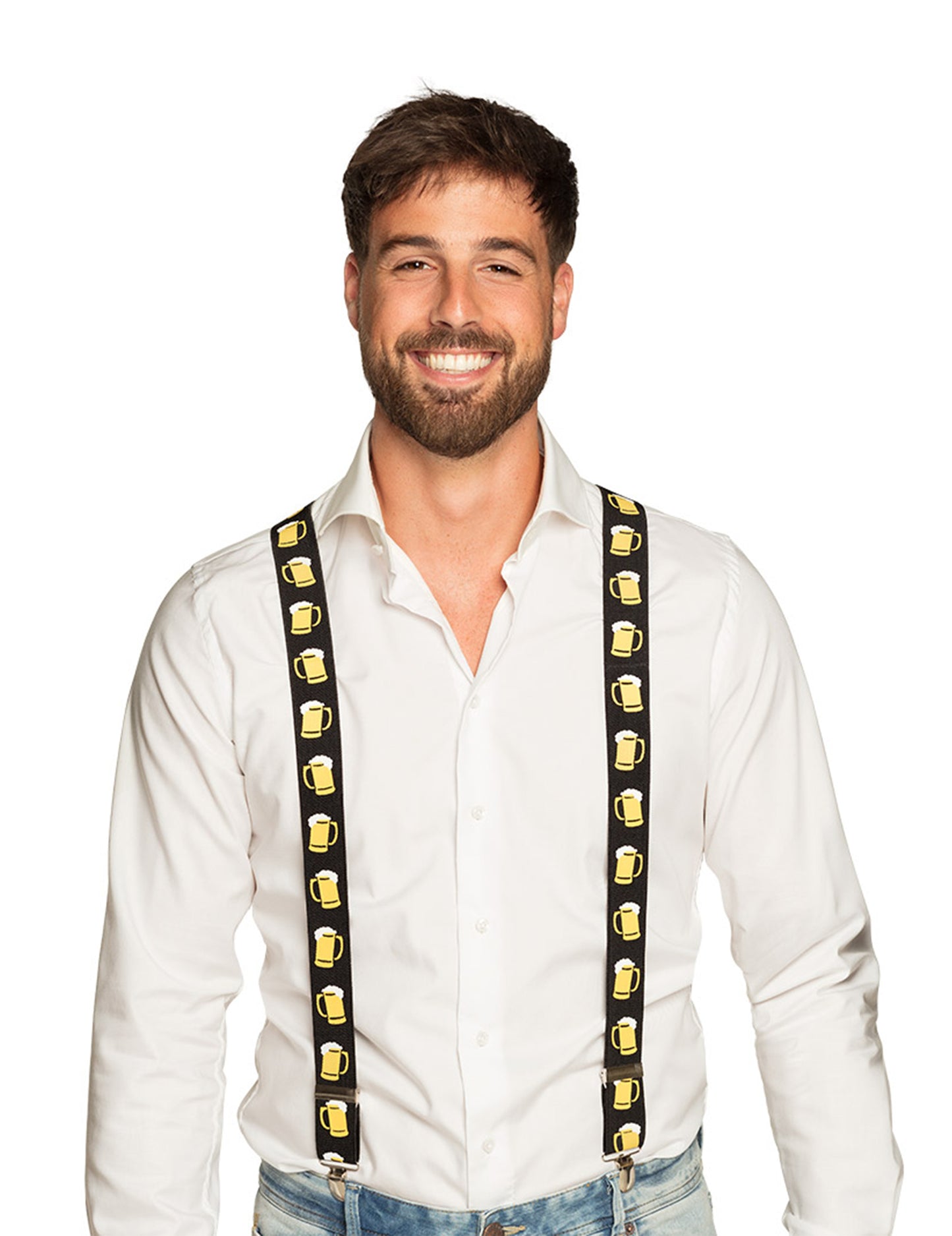 Črne bretelle za pivo za odrasle z rumenimi motivi