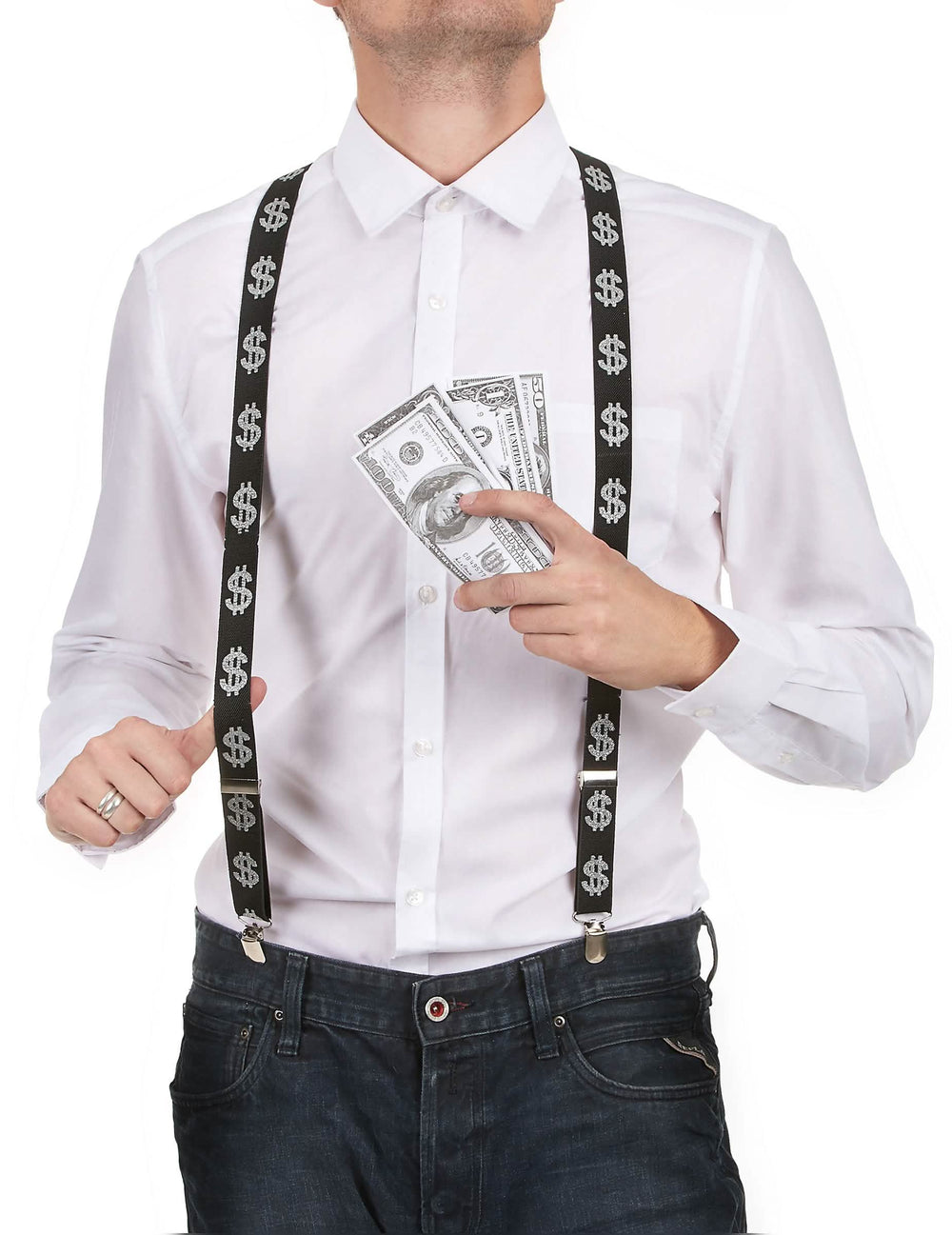 Naramnice z vzorcem znakov za dolar za odrasli črne