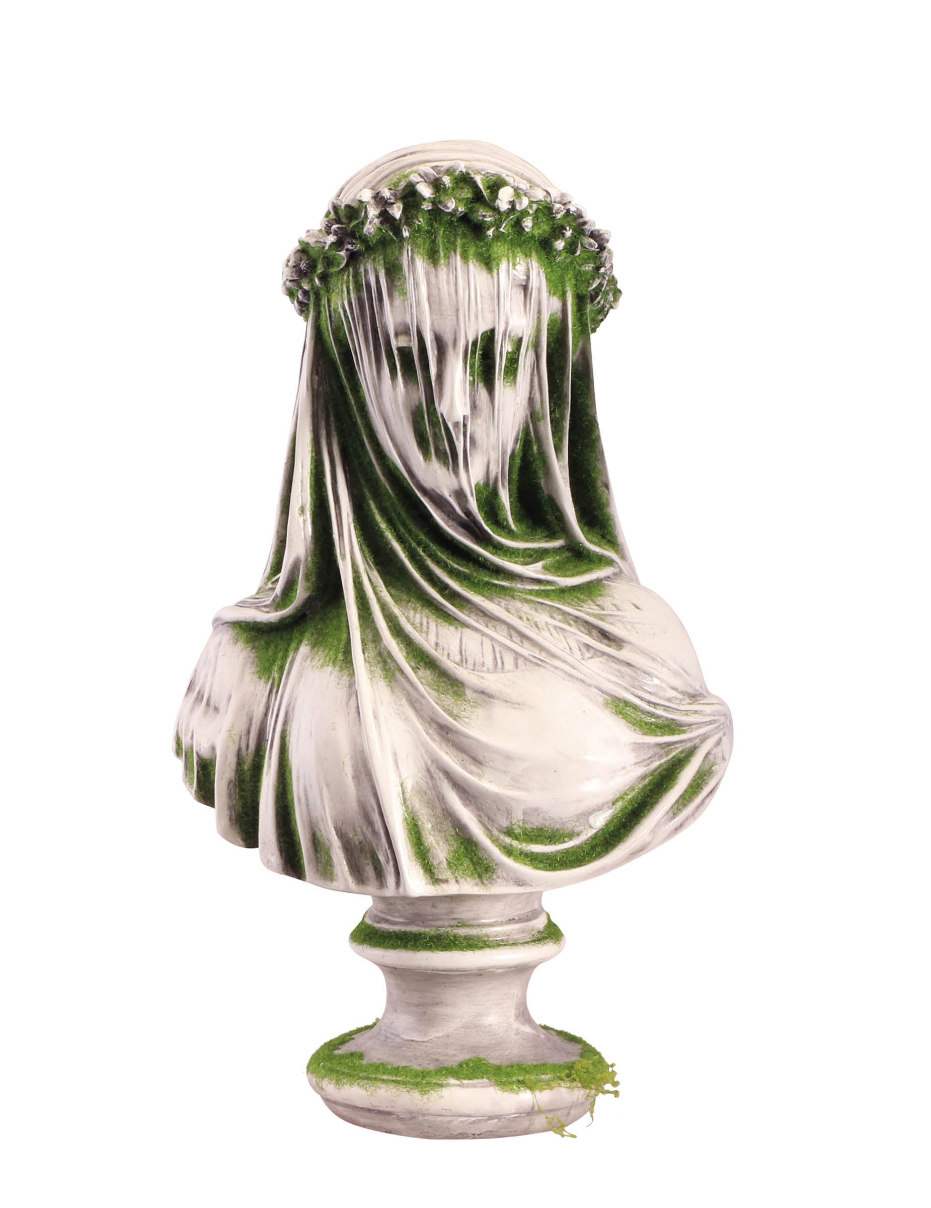 Buste de femme fantôme pour décoration en résine blanc avec mousse verte
