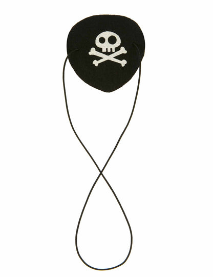 Cache oeil pirate pour adulte en feutrine noir avec tête de mort blanche
