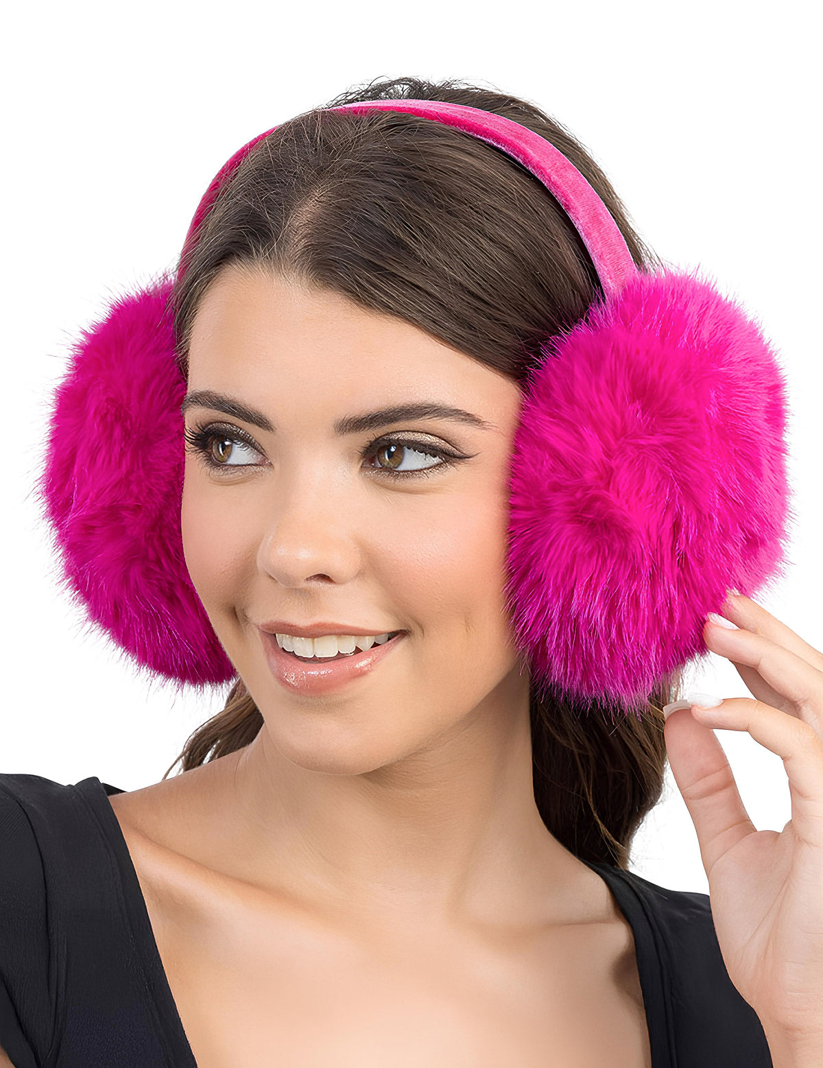 Cache-oreille fausse fourrure pour femme rose fuchsia