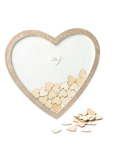 Knjiga gostov z bakrenim bleščečim okvirjem in lesenimi srčki, 37 x 40 cm cm