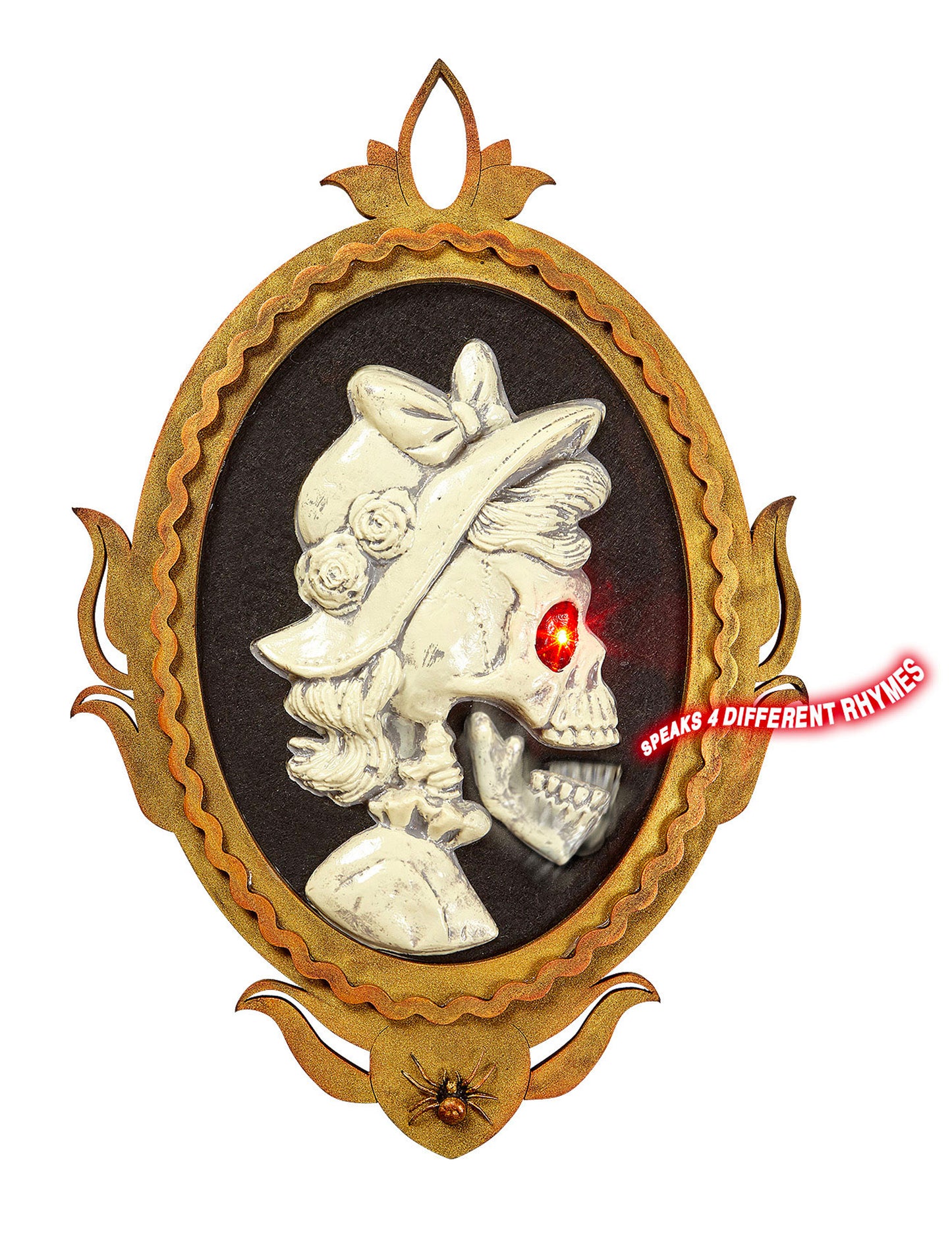 Cadre portrait dame squelette amovible pour Halloween lumineux doré et noir