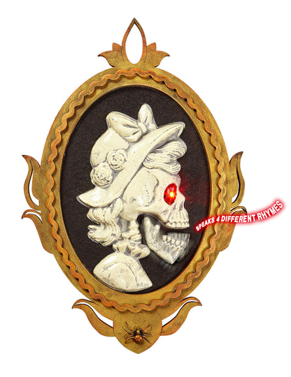 Cadre portrait dame squelette amovible pour Halloween lumineux doré et noir