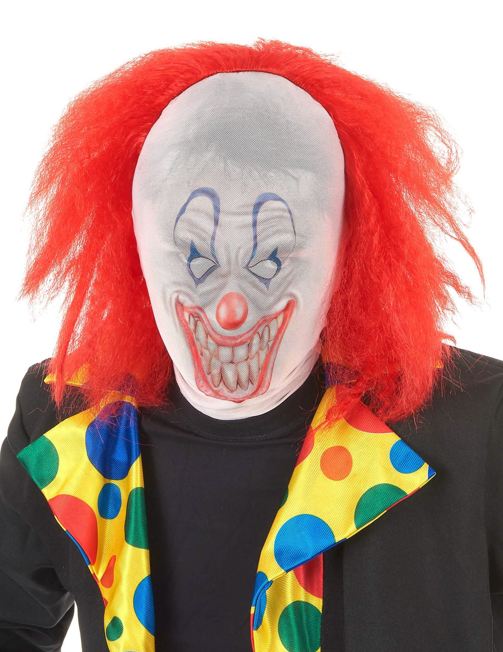 Klovnovska balaclava z lasmi za odrasli rdeča za halloween