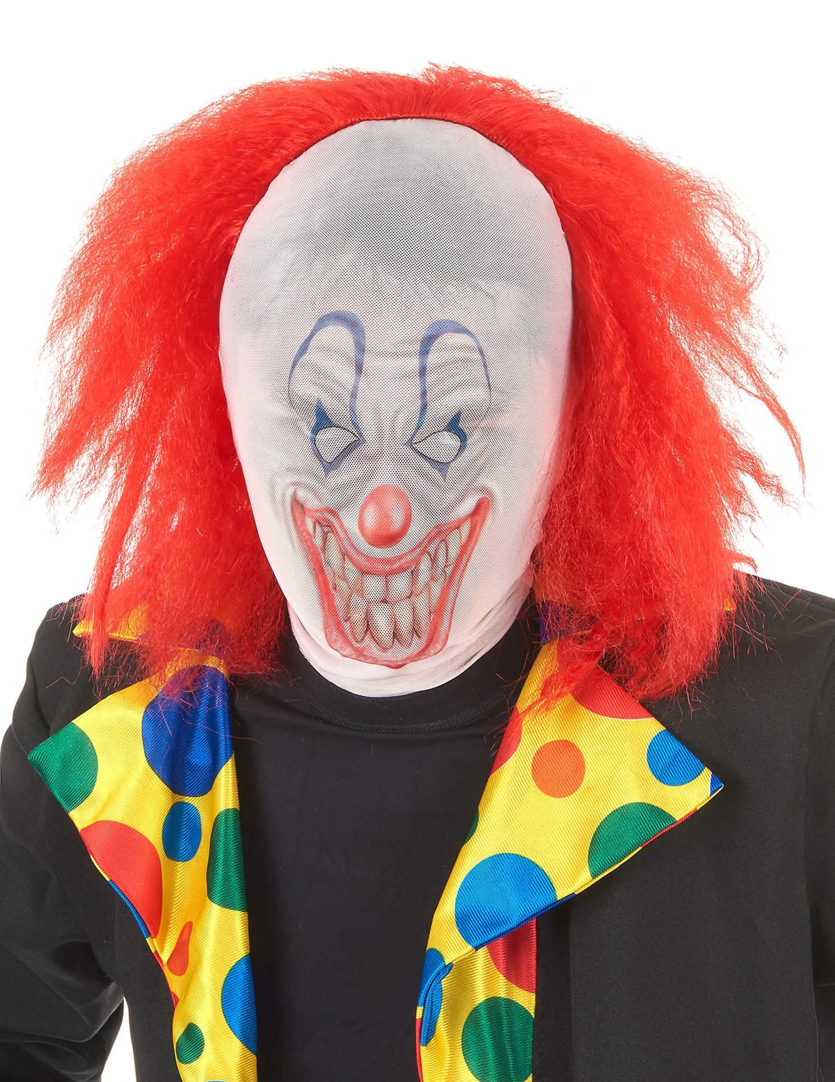 Klovnovska balaclava z lasmi za odrasli rdeča za halloween