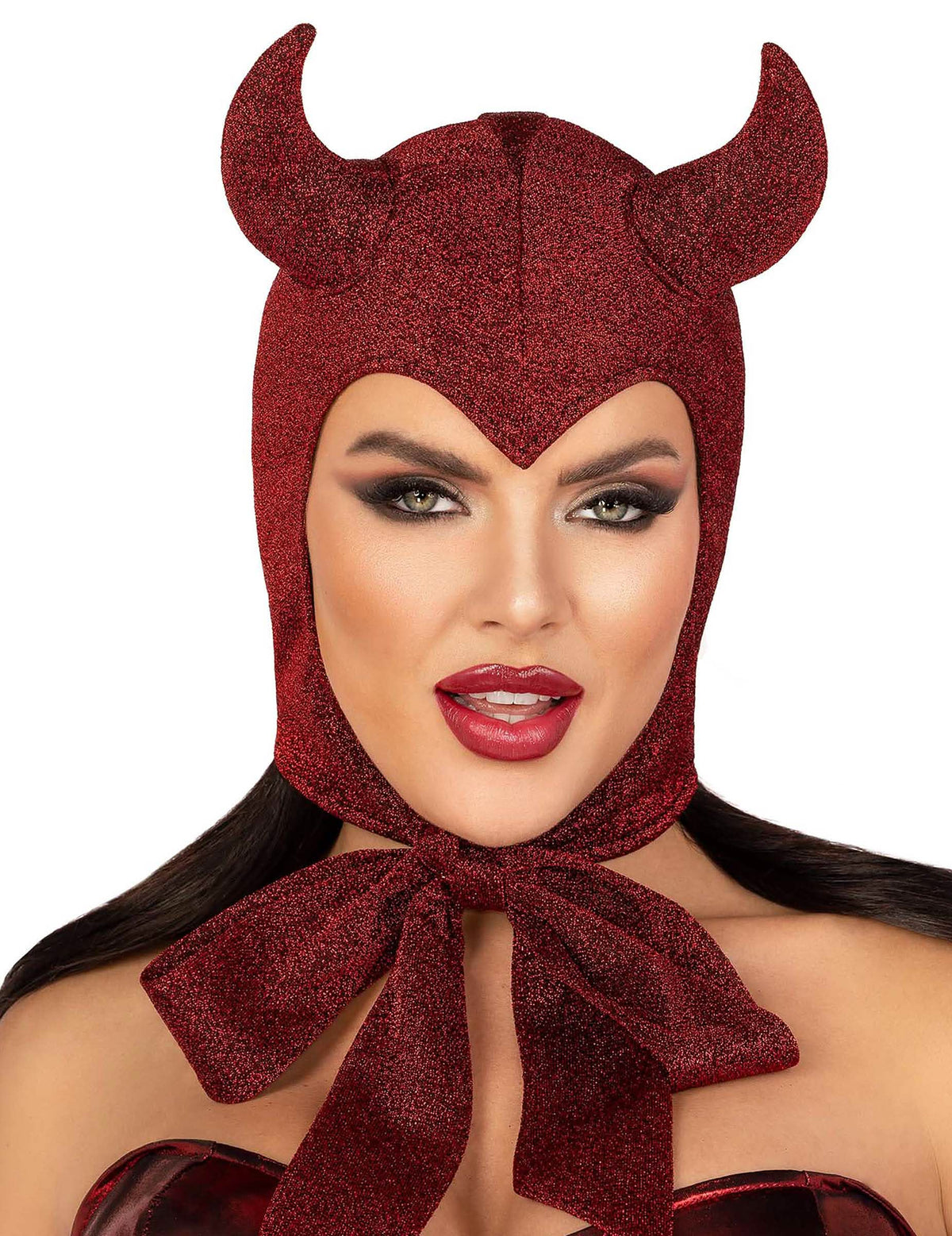 Cagoule de démon pour femme rouge foncé pailletée