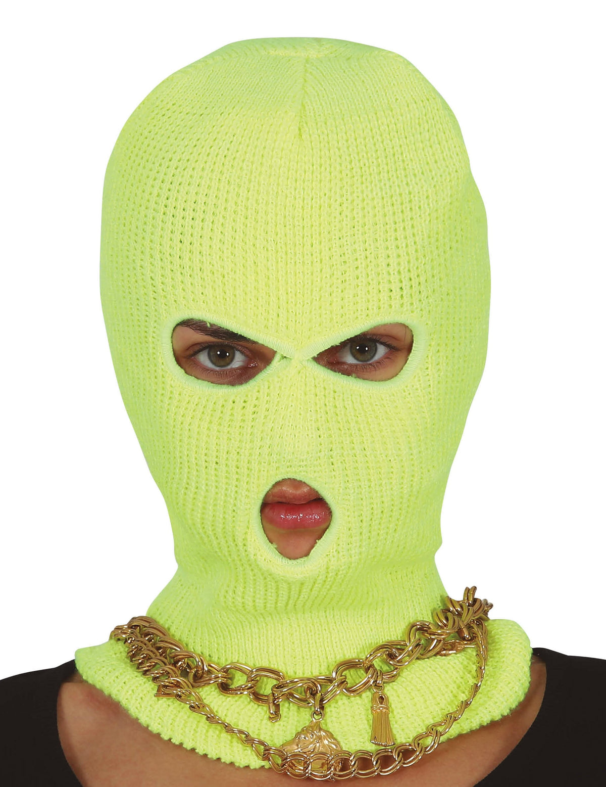 Vue de face de la cagoule néon pour adulte jaune