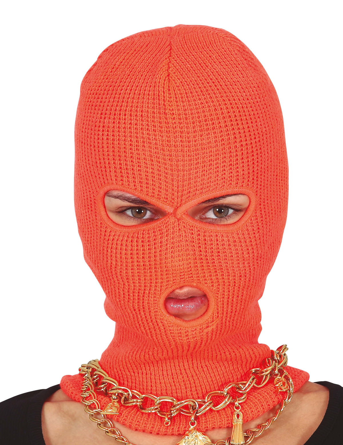 Gros plan de la cagoule néon pour adulte orange