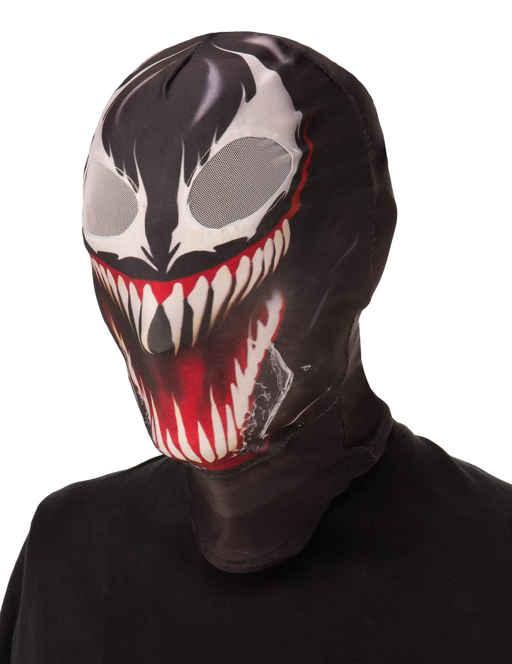 Črna odrasli cagoule Venom z ostrimi zobmi in velikimi belimi očmi
