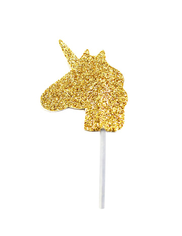 Cake topper tête de licorne pour gâteau dorée à paillettes