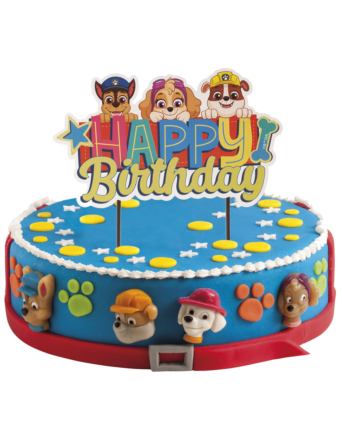 Mise en situation sur un gâteau du cake topper Happy Birthday Pat' Patrouille