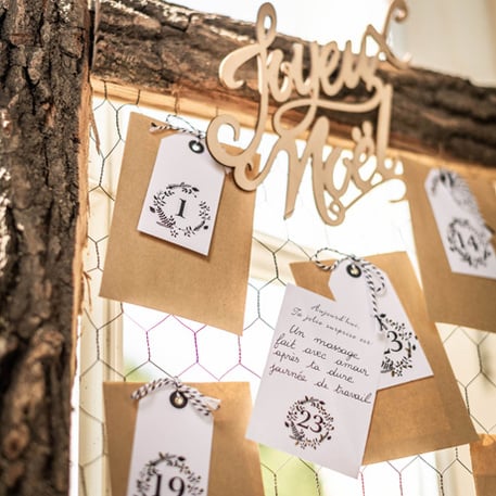 Détail du message personnalisé du calendrier de l'avent jolis moments 25 pochettes à personnaliser
