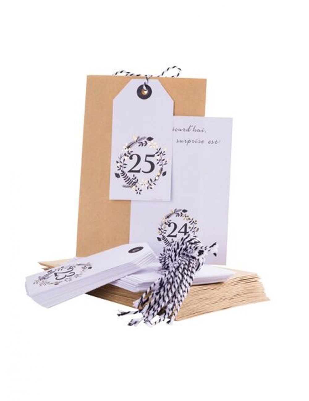 Calendrier de l'avent jolis moments 25 pochettes à personnaliser kraft et blanc
