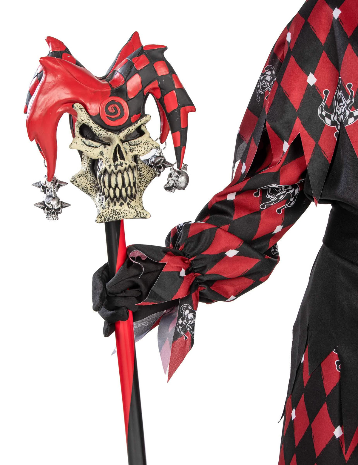 Velik plan na lobanjo glavo norčeve palice halloween