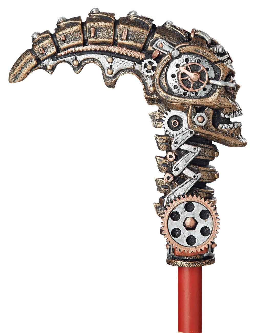 Podrobnost o mehaničnem ročaju z lobanjo palice steampunk