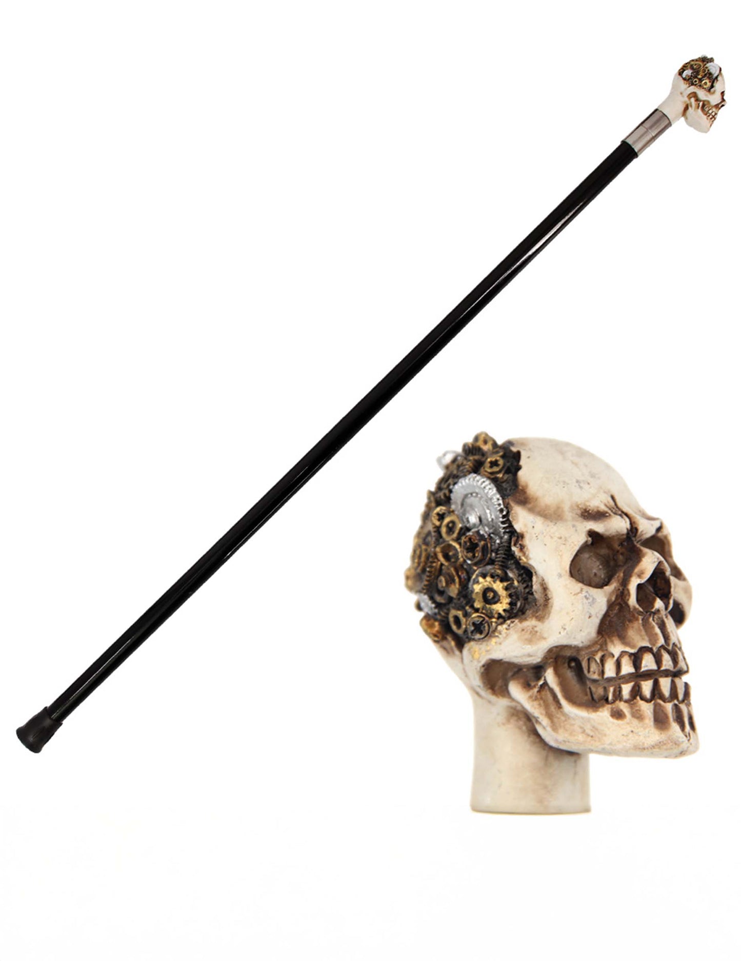 Steampunk palica z lobanjo iz kovine, 93 cm